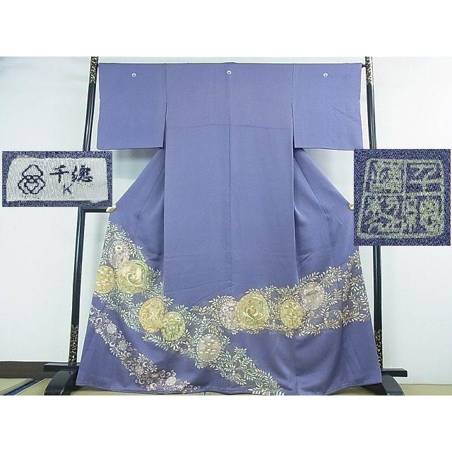 平和屋本店■極上　創業460年・千總　色留袖　駒刺繍　鳳凰花唐草文　桔梗色地　金彩　逸品　4kh2069 平和屋本店□極上 創業460年・千總 色留袖 駒刺繍 鳳凰花唐草文 桔梗色