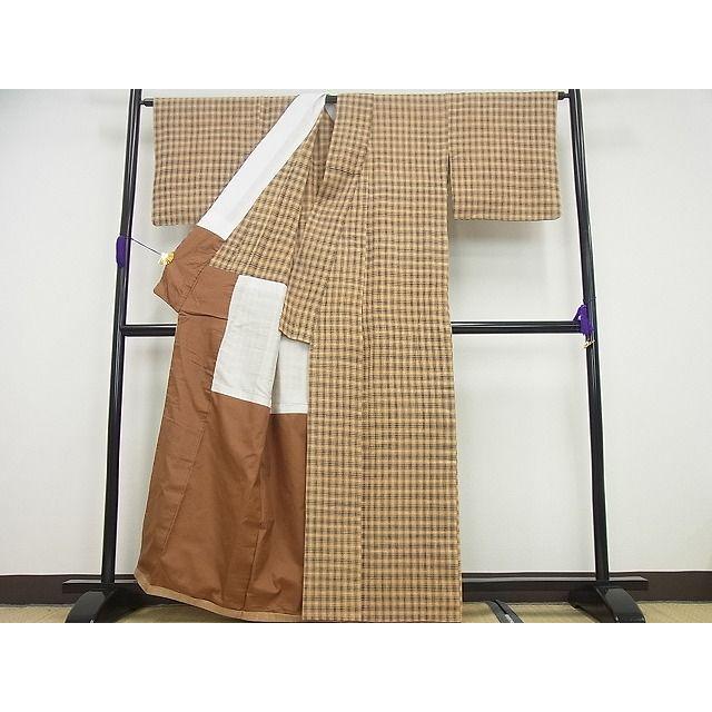 平和屋本店■極上　国指定無形文化財　丹波布　胴抜き仕立て　格子柄　逸品4s704