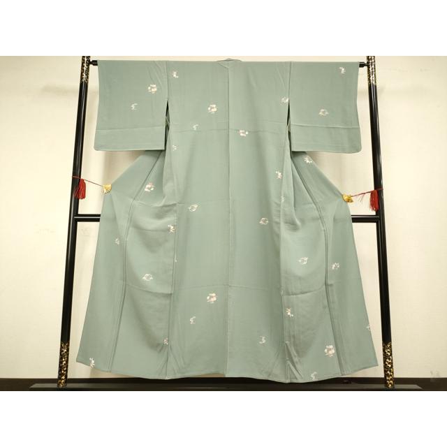 平和屋着物▽上質な紬 単衣 草木文 正絹 逸品 CAAT0764dy 平和屋