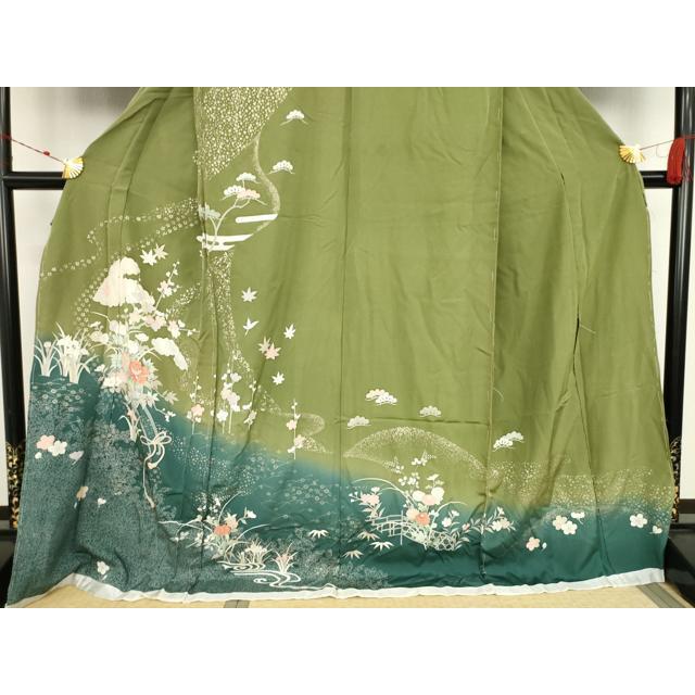 平和屋着物●訪問着　友禅　風景花文　ロング丈　正絹　逸品　AABH9972ck 平和屋着物○訪問着 友禅 風景花文 鬼しぼ縮緬 正絹 逸品 AABD9958ckの