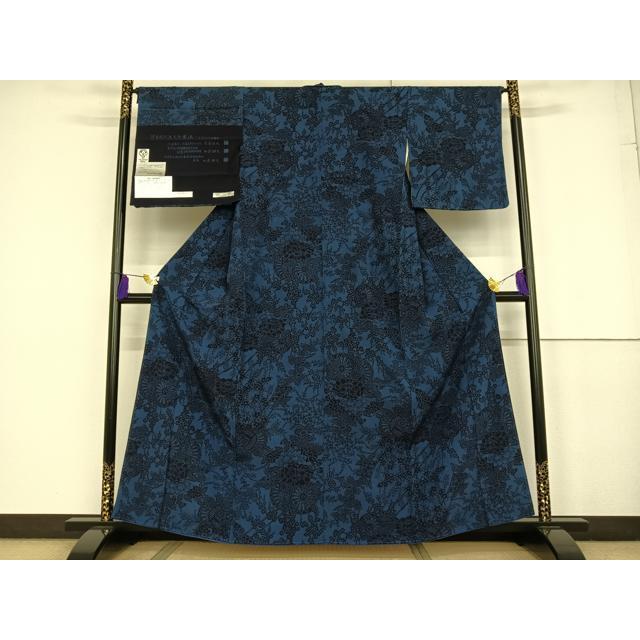 平和屋着物□極上 国選定 天然阿波藍 色無地 お召地 立波地紋