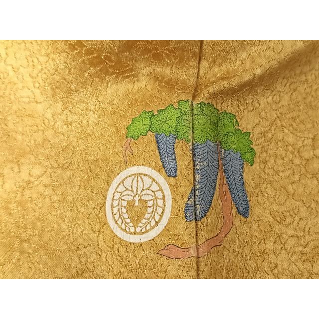 平和屋着物○久保田一竹 幻の辻が花 色無地 草花地紋 芥子色 金通し地