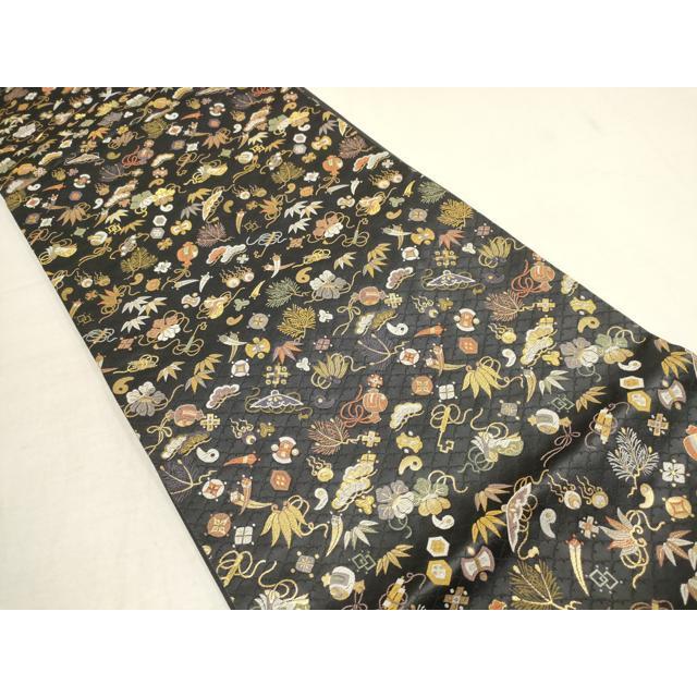 平和屋着物●田中工芸織物 祥園謹製　六通柄袋帯　斜線菱文　金糸　正絹　逸品　CABA2331dy 平和屋着物○極上 田中工芸織物 祥園謹製 六通柄袋帯 宝尽くし文様