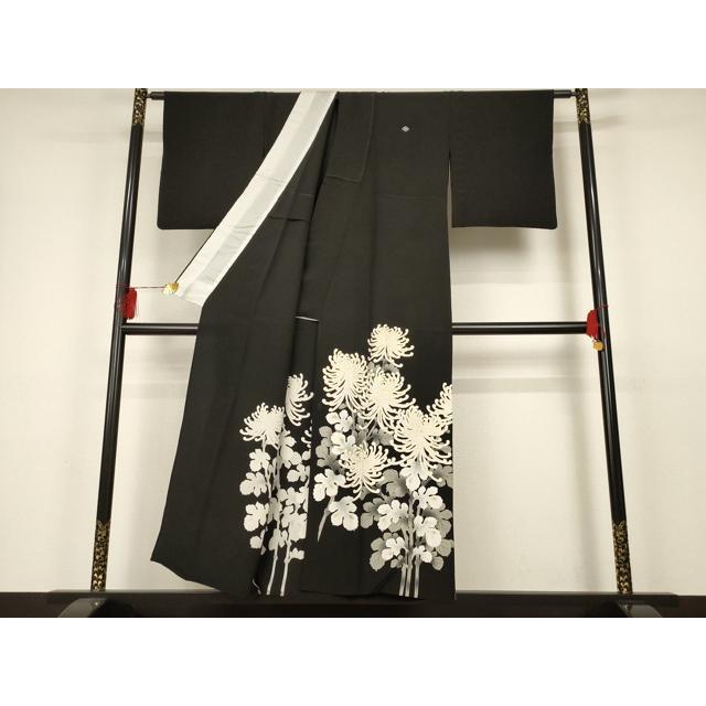 平和屋着物●豪華黒留袖　友禅　作家物　鴛鴦松竹梅　暈し染め　金彩　正絹　逸品　CABC6693yc 平和屋着物▽豪華黒留袖 単衣 友禅 菊聖秀 乱菊 暈し染め 金彩 正絹