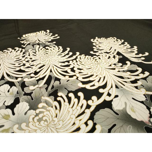 平和屋着物▽豪華黒留袖 単衣 友禅 菊聖秀 乱菊 暈し染め 金彩 正絹