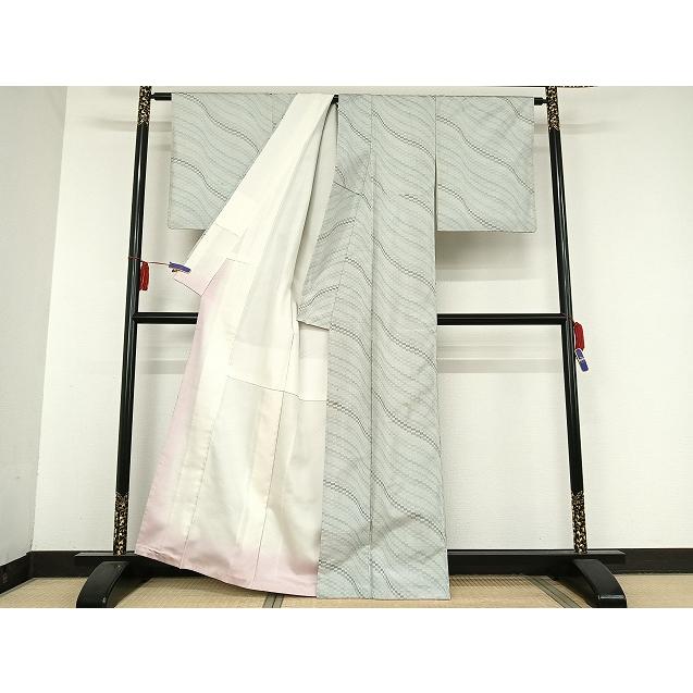 平和屋着物○都喜ヱ門 本場大島紬 連穂符 変わり縞 藤