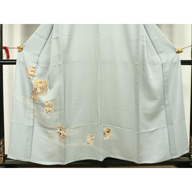 平和屋着物▽訪問着　単衣　駒刺繍　流水色紙草花文　金彩　正絹　逸品　未使用　AAAU8595fy 平和屋着物▽訪問着 単衣 駒刺繍 流水色紙草花文 金彩 正絹 逸品 未