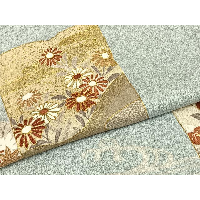 平和屋着物▽訪問着　単衣　駒刺繍　流水色紙草花文　金彩　正絹　逸品　未使用　AAAU8595fy 平和屋着物▽訪問着 単衣 駒刺繍 流水色紙草花文 金彩 正絹 逸品 未