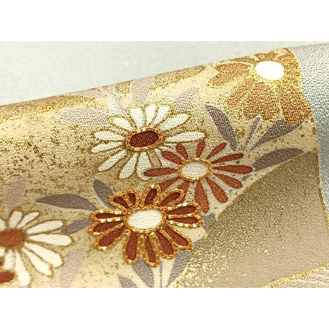 平和屋着物▽訪問着 単衣 駒刺繍 色紙草花文 金彩 正絹 逸品