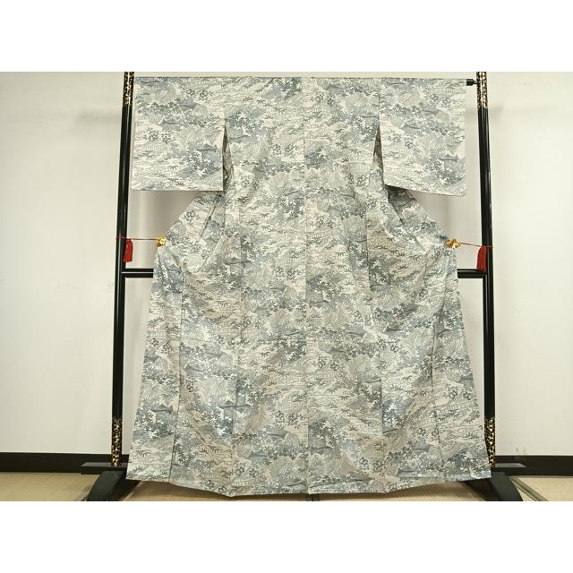 平和屋着物▽本場染大島紬　単衣　風景草木文　正絹　逸品　AAAV2821fy