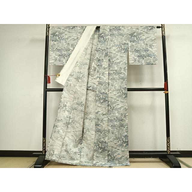 平和屋着物▽本場染大島紬　単衣　風景草木文　正絹　逸品　AAAV2821fy