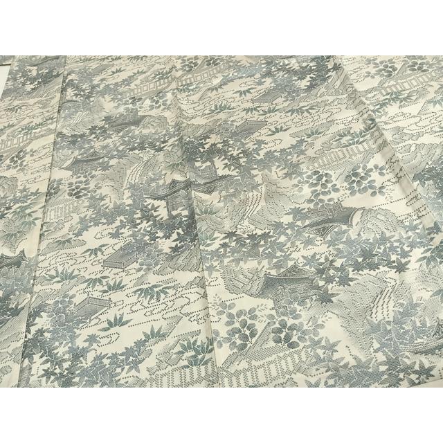 平和屋着物▽本場染大島紬　単衣　風景草木文　正絹　逸品　AAAV2821fy