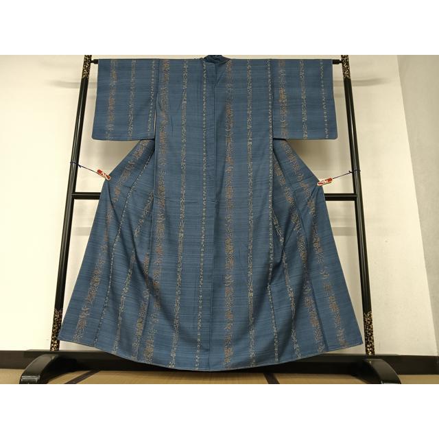 平和屋着物○上質な小紋 紬地 草花間道 正絹 逸品 未使用