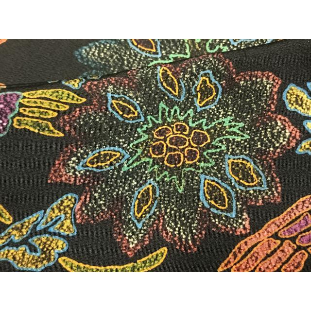 平和屋着物▽上質な小紋 単衣 型染め 花鳥文 黒地 正絹 逸品