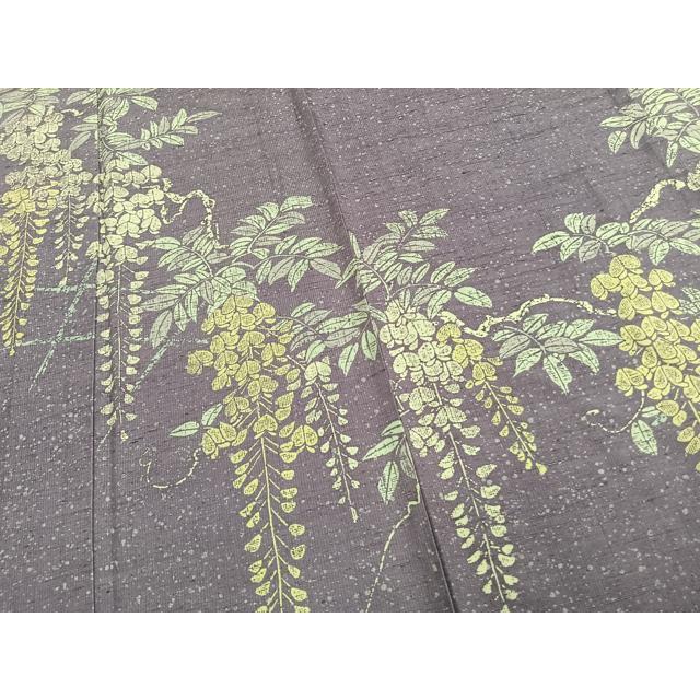 平和屋着物▽訪問着　単衣　紬地　草花文　正絹　逸品　AAAV8506fy 平和屋着物▽訪問着 単衣 紬地 型染め 藤花房 正絹 逸品 AAAW1370fy