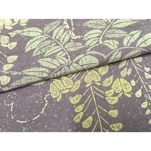 平和屋着物▽訪問着 単衣 紬地 型染め 藤花房 正絹 逸品 AAAW1370fy