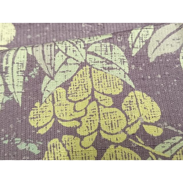 平和屋着物●訪問着　紬地　草花文　正絹　逸品　AABF0446fy 平和屋着物▽訪問着 単衣 紬地 型染め 藤花房 正絹 逸品 AAAW1370fy