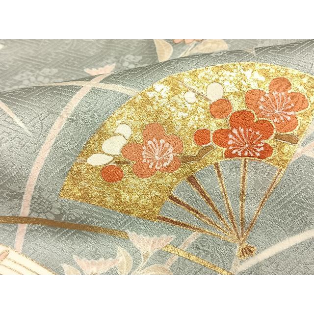 平和屋着物▽訪問着　単衣　駒刺繍　絞り　扇面花文　金彩　正絹　逸品　AAAW1406fy 平和屋着物▽訪問着 単衣 駒刺繍 絞り 扇面花文 金彩 正絹 逸品