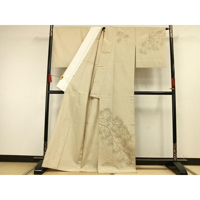 平和屋着物▽訪問着　単衣　紬地　枝葉文　正絹　逸品　AAAW1427fy 平和屋着物▽訪問着 単衣 紬地 枝葉文 正絹 逸品 AAAW1427fy : 平和屋