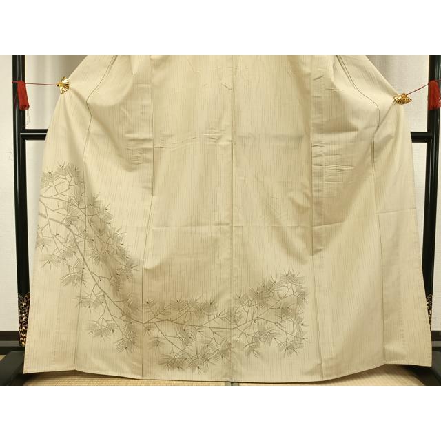 平和屋着物▽訪問着　単衣　紬地　枝葉文　正絹　逸品　AAAW1427fy 平和屋着物▽訪問着 単衣 紬地 枝葉文 正絹 逸品 AAAW1427fy : 平和屋