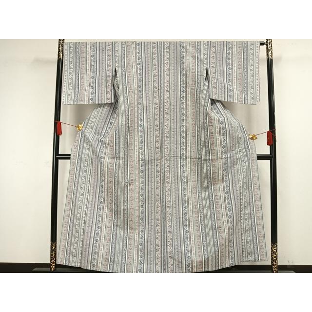 平和屋着物▽上質な小千谷紬　単衣　草花間道　正絹　逸品　CAAV0900ou 平和屋着物▽上質な小千谷紬 単衣 草花間道 正絹 逸品 CAAV0900ouの