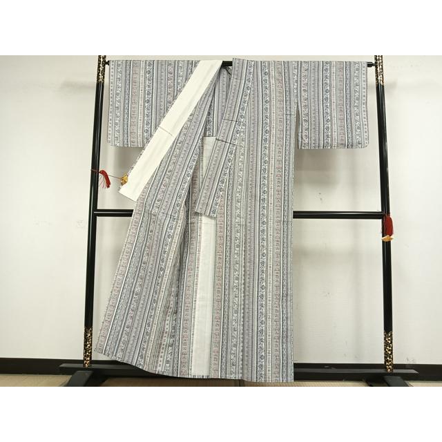 平和屋着物▽小千谷紬　単衣　草花間道　正絹　逸品　AAAW1439fy 平和屋着物▽小千谷紬 単衣 草花間道 正絹 逸品 AAAW1439fy : 平和屋