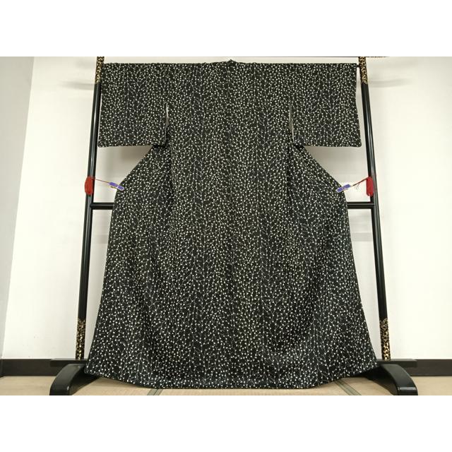 平和屋着物●上質な小紋　たたき染め　黒地　ロング丈　正絹　逸品　AAAW8185ma 平和屋着物○上質な小紋 たたき染め 黒地 ロング丈 正絹 逸品