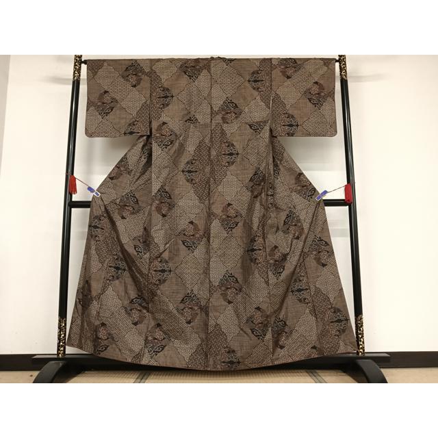 平和屋着物●本場大島紬　9マルキ　よろけ菱風景文　正絹　逸品　AAAW4178np 平和屋着物○本場大島紬 9マルキ よろけ菱風景文 正絹 逸品 AAAW4178np
