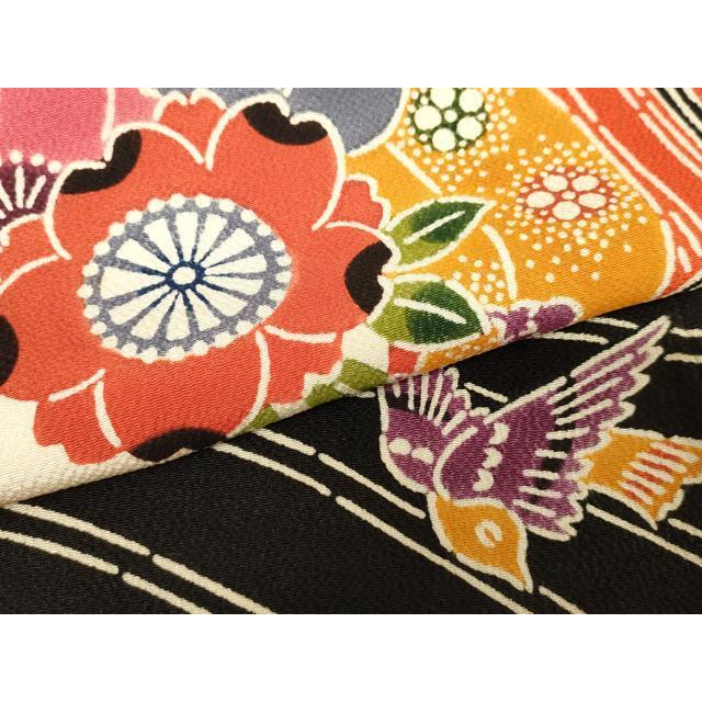 平和屋着物○豪華振袖 紅型 吉祥花鳥文 鬼しぼ縮緬 正絹 逸品