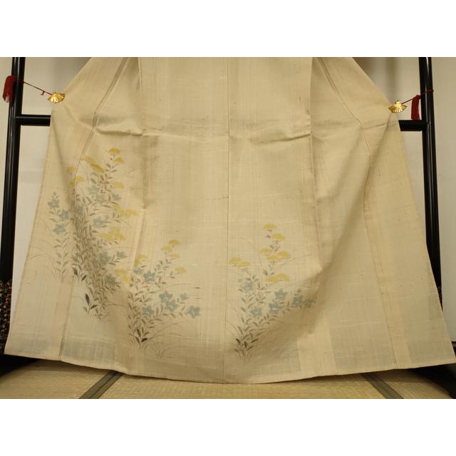 平和屋着物▽染織の名門 しょうざん 生紬 訪問着 単衣 手描き 草花文