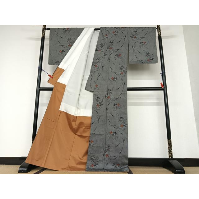 小紋 斉藤三才 無地暈し 帯紅色 縮緬 ガード加工 K-4227 小紋 斉藤三才 無地暈し 帯紅色 縮緬 ガード加工 K-4227 2025年