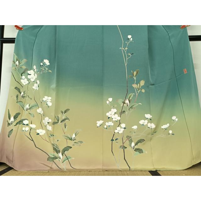 平和屋着物●京友禅作家　坂東峰彩　訪問着　枝花文　暈し染め　正絹　逸品　AAAW9253zg 平和屋着物○京友禅作家 坂東峰彩 訪問着 枝花文 暈