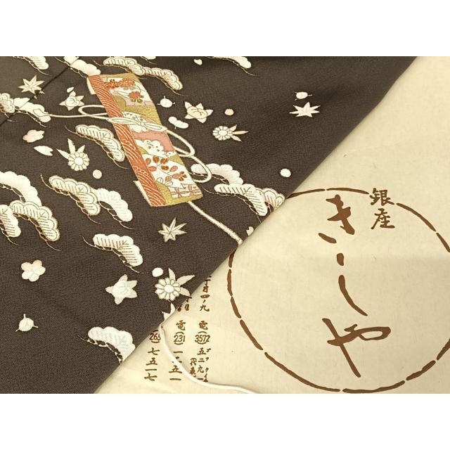 平和屋着物●銀座きしや　訪問着　花文箱　金彩　たとう紙付き　正絹　逸品　AAAX0068np 平和屋着物○銀座きしや 訪問着 花文箱 金彩 たとう紙付き 正絹 逸品