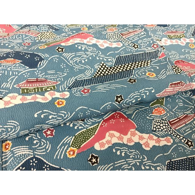平和屋着物●本場琉球紅型　小紋　飛鶴流水花文　鬼しぼ縮緬　ロング丈　正絹　逸品　CABD0338ut 平和屋着物○名渡山愛夫 名渡山紅型工房 本場琉球紅型 小紋 流水風景文