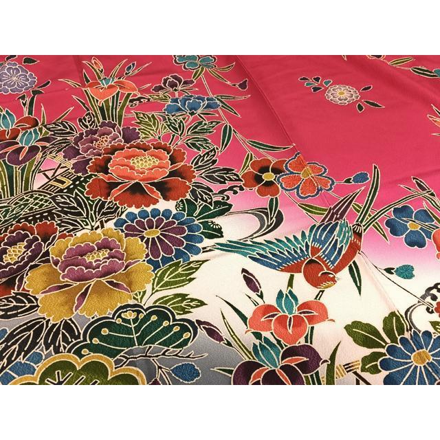 平和屋着物○紅型 振袖 流水花鳥文 暈し染め 正絹 逸品 AAAY0043zg