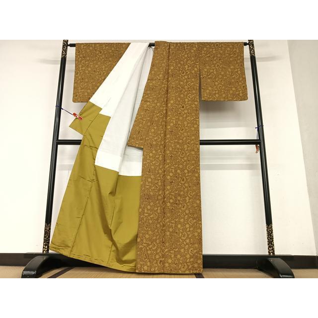 平和屋着物▽上質な紬　単衣　更紗花文　正絹　逸品　DAAW9260sf 平和屋着物○上質な紬 ろうけつ染め 更紗花文 正絹 逸品 AAAY0103zg