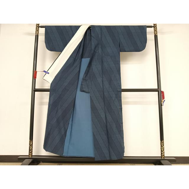 平和屋着物▽綿薩摩　東郷織物謹製　手織　160亀甲　實篤　単衣　濃紺地　逸品　AAAY1525np 平和屋着物▽綿薩摩 東郷織物謹製 手織 160亀甲 實篤 単衣 濃紺地 逸品