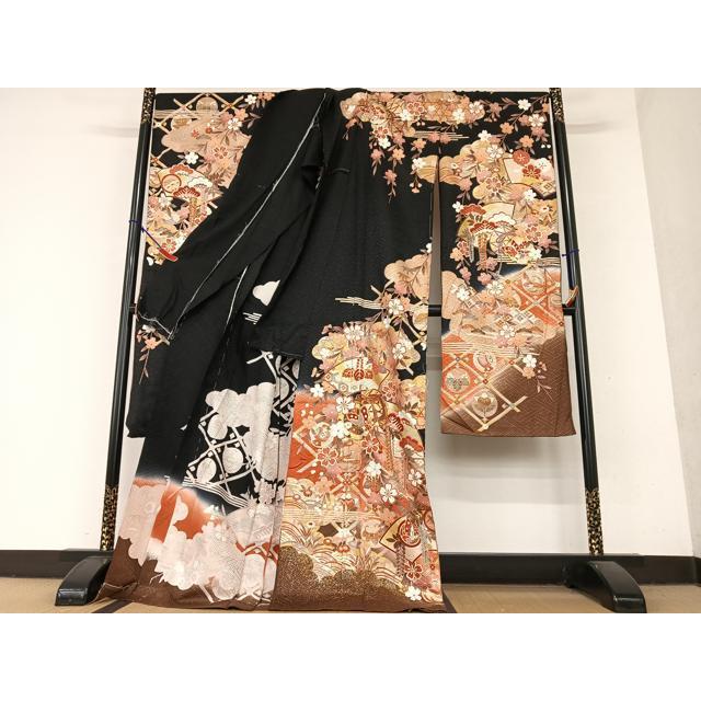 平和屋着物●豪華振袖　駒刺繍　花鼓舞蝶文　暈し染め　金彩　丹後ちりめん　仮絵羽　逸品　未使用　AAAY6521zg 平和屋着物○豪華振袖 駒刺繍 花鼓舞蝶文 暈し染め 金彩