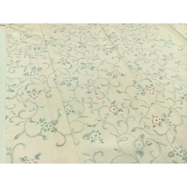 平和屋着物▽本場大島紬 白大島 単衣 花唐草文 正絹 逸品 未使用