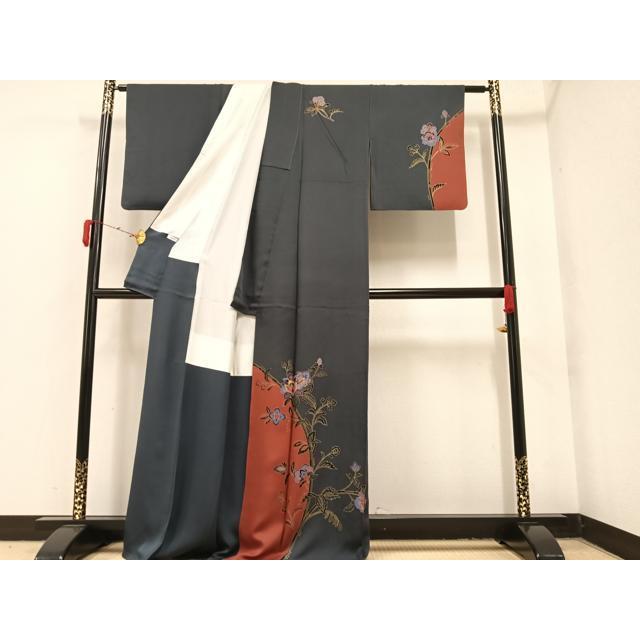 平和屋着物▽上質な紬 単衣 秋名バラ柄 正絹 逸品 AAAV8423fy 平和屋