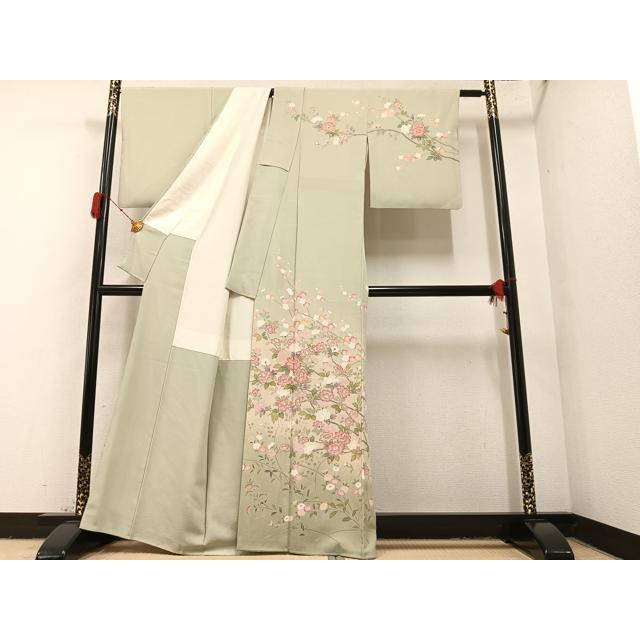 平和屋着物○京加賀友禅 百貫達雄 訪問着 枝花文 正絹 逸品 AAAY8627ph