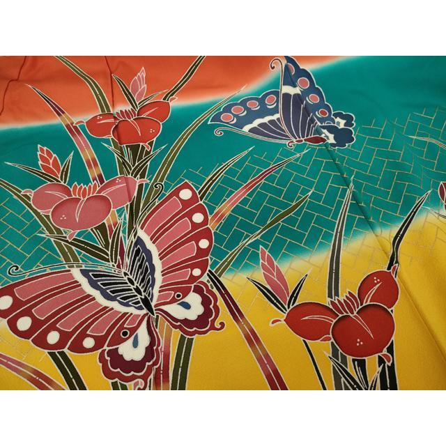 平和屋着物○豪華振袖 紅型 流水舞蝶花文 暈し染め 正絹