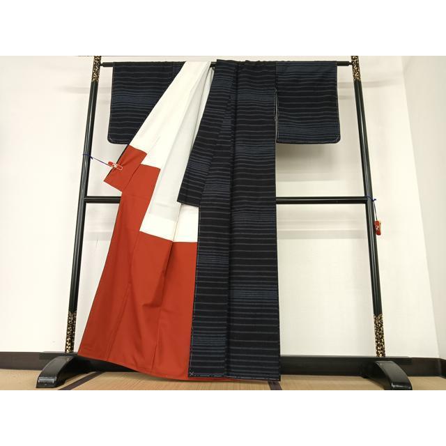 平和屋着物○結城紬 80亀甲 横段文 正絹 逸品 AAAZ0179zg 平和屋着物