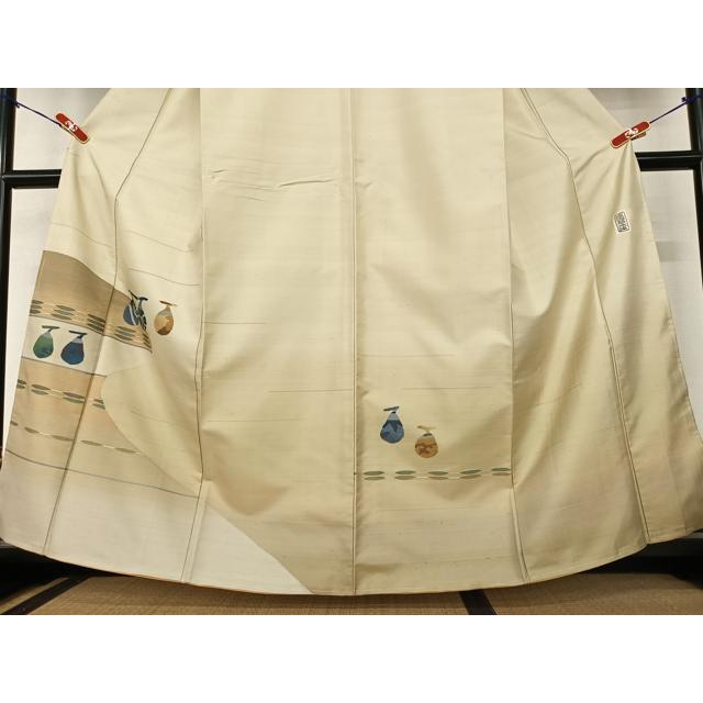 平和屋着物○京の名門 じゅらく謹製 訪問着 紬地 刺繍 漢方草木染