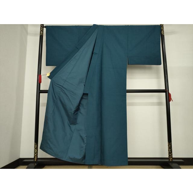 平和屋着物○男性 紬 色無地 利休色 キングサイズ 正絹 逸品  