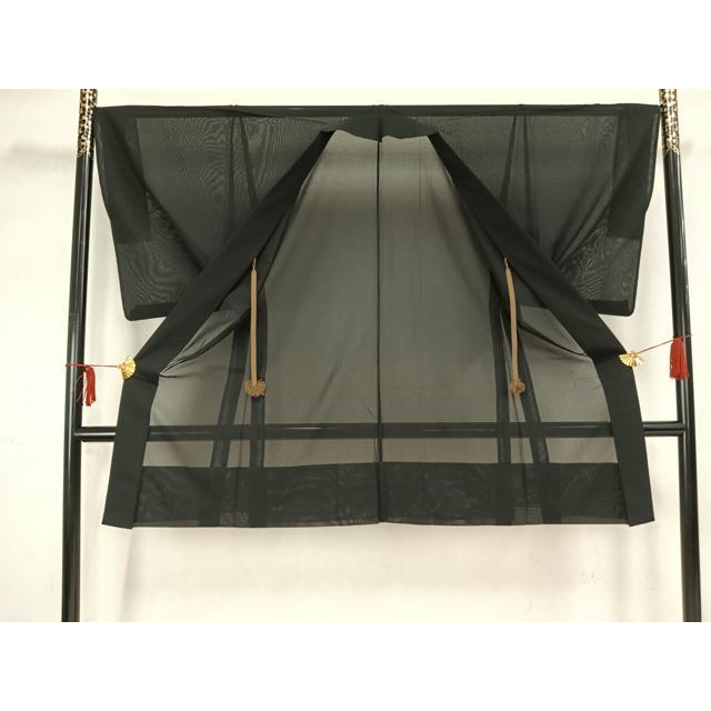 平和屋着物▽男性　長羽織　スリーシーズン　春夏秋　塵除け　黒地　正絹　逸品　AAAZ1437fy_1