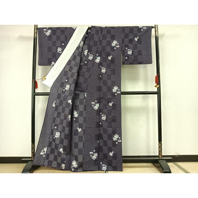 平和屋着物▽小紋　単衣　舞桜文　源氏香　洗える着物　AAAZ1530fy 平和屋着物▽小紋 単衣 舞桜文 源氏香 洗える着物 AAAZ1530fy 単