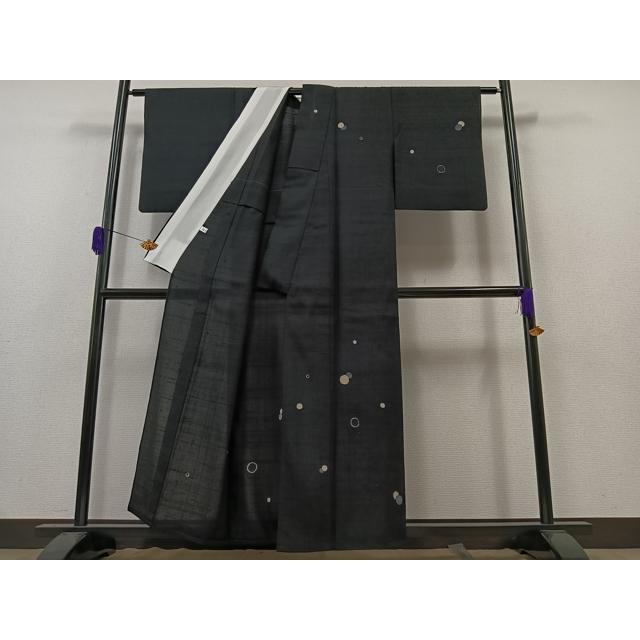平和屋着物▽訪問着 単衣 生紬 丸文 黒地 正絹 逸品 AAAZ2333jh : 平和