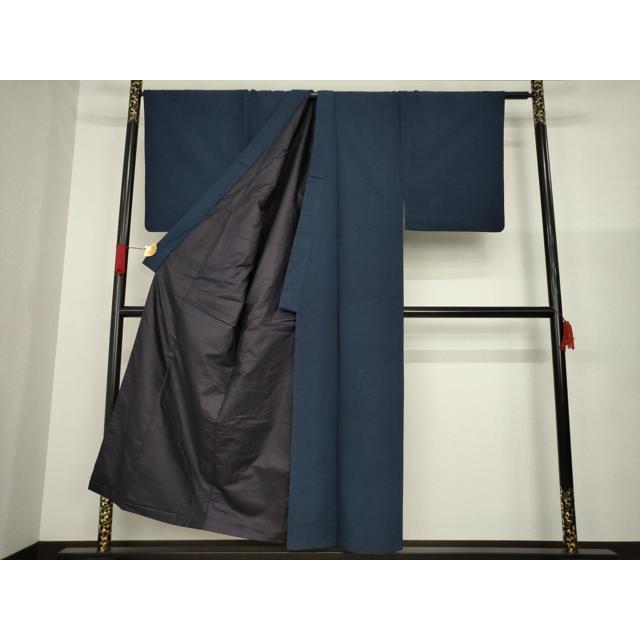 平和屋着物●男性　お召　色無地　藍鉄色　正絹　逸品　AAAZ3785ck 平和屋着物○男性 お召 色無地 藍鉄色 正絹 逸品 AAAZ3785ck : 平和屋