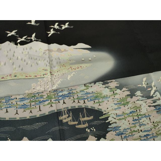 平和屋着物○本加賀友禅作家 宮野勇造 黒留袖 飛鶴風景文 天野橋立
